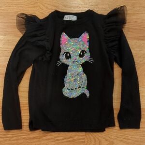 H&M Size 5T/6 Black Cat Sequin Kids Knit Sweater